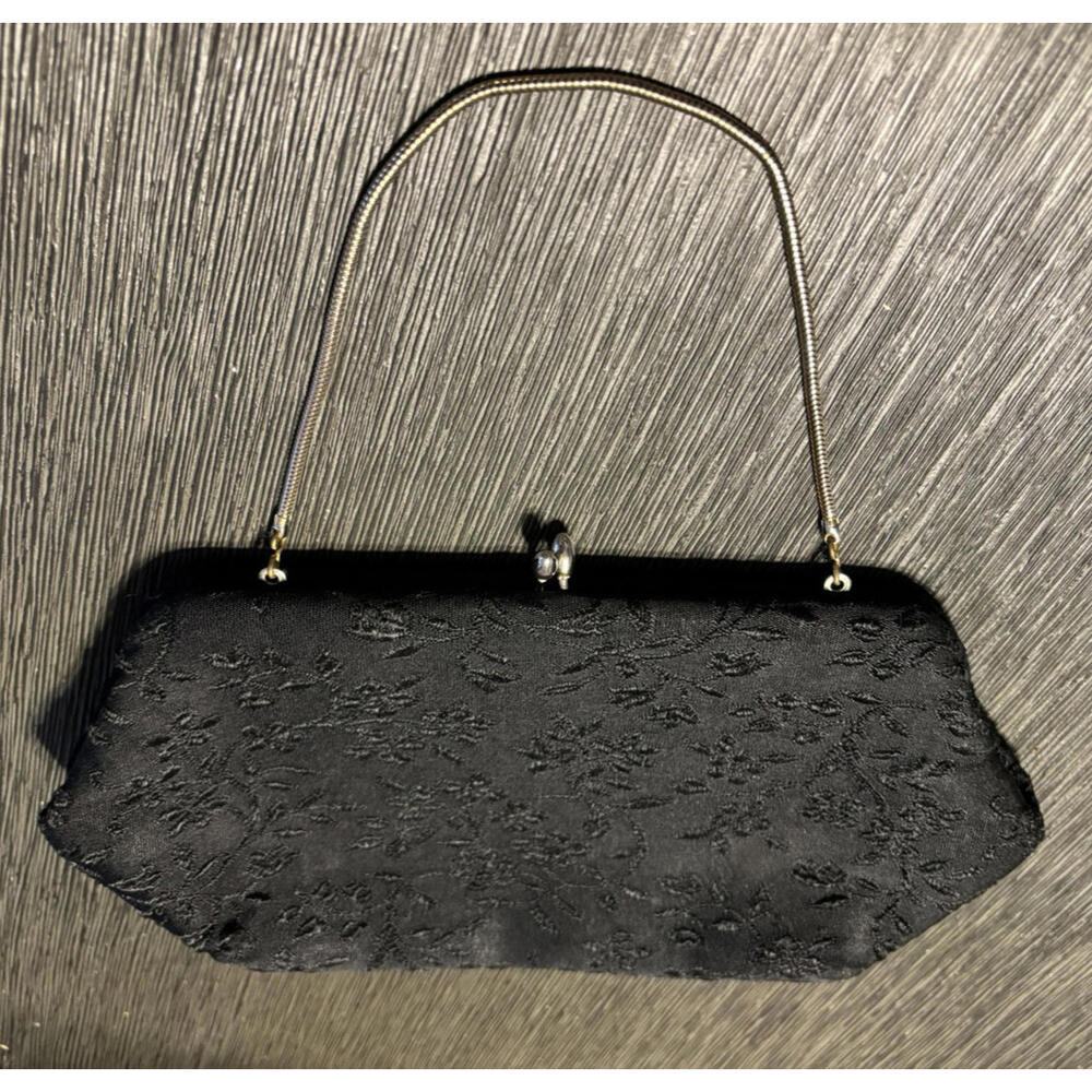 Vintage Harry Levine HL USA Black Cloth Purse Bag Floral Design